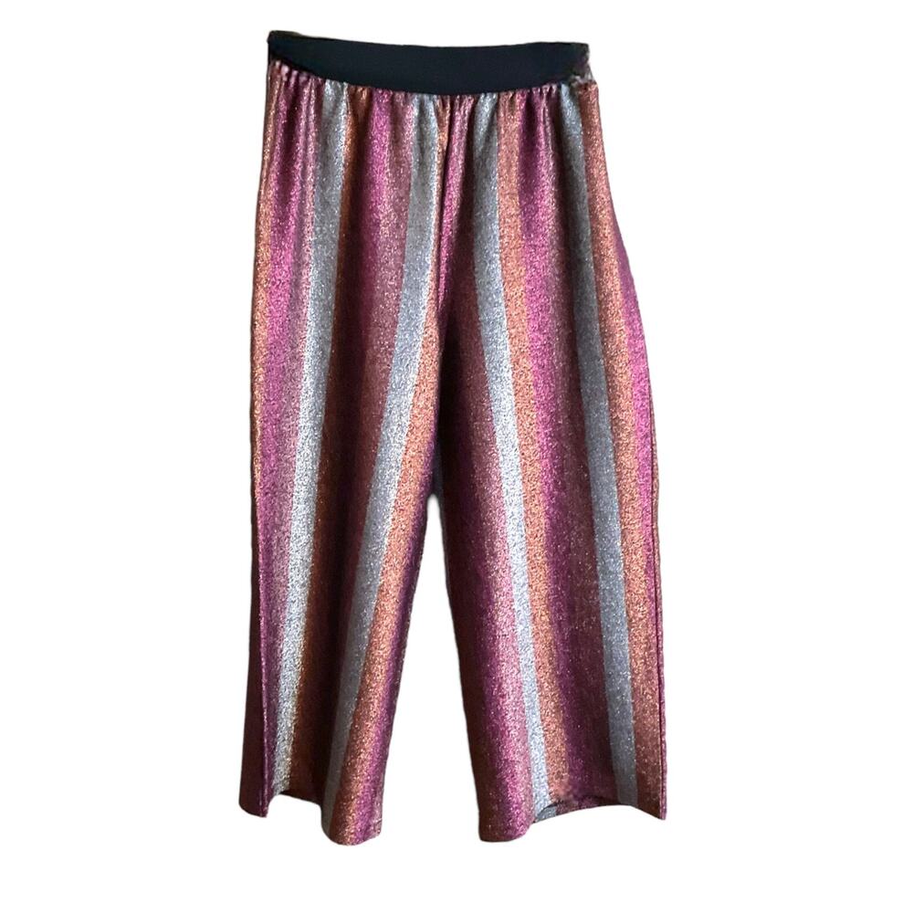 ASOS Metallic Stripe Wide Leg Pants Womens 6 Y2K Disco Glitter‎ Culotte Festival - Picture 7 of 13